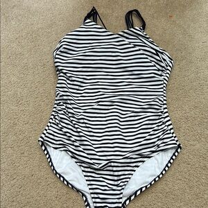 Women's Shirred Macrame Strap One Piece Swimsuit - Kona Sol Navy/White Stripe